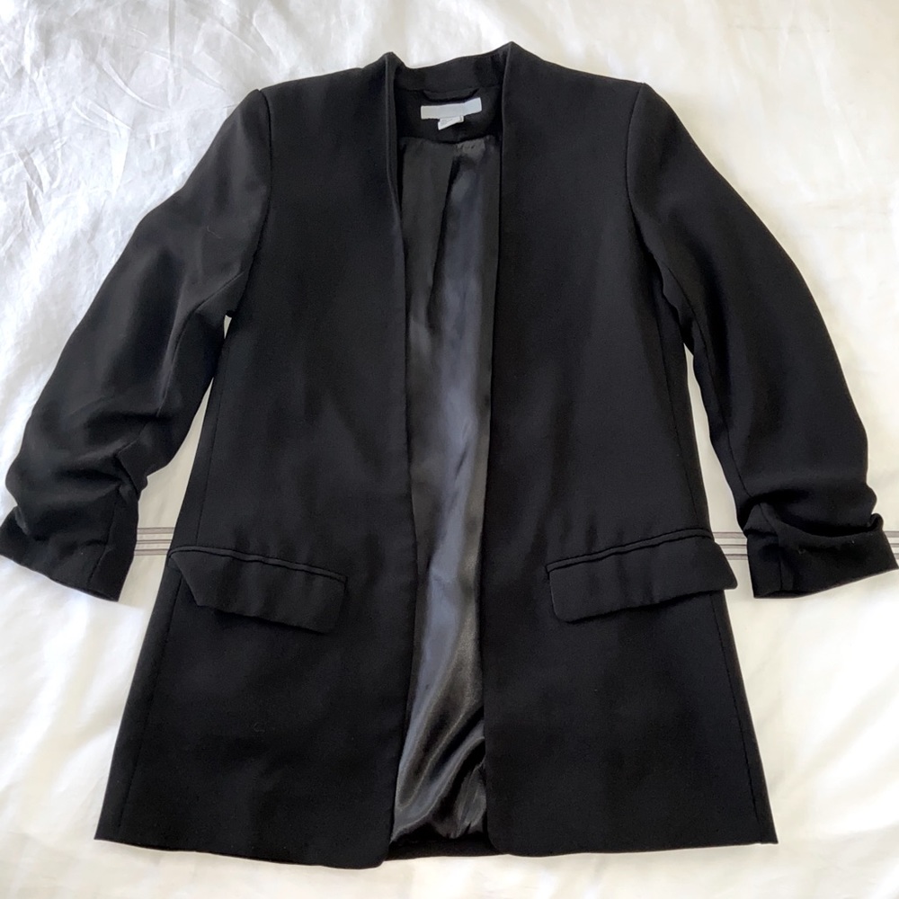 H&M Ruched Sleeve Longline Blazer